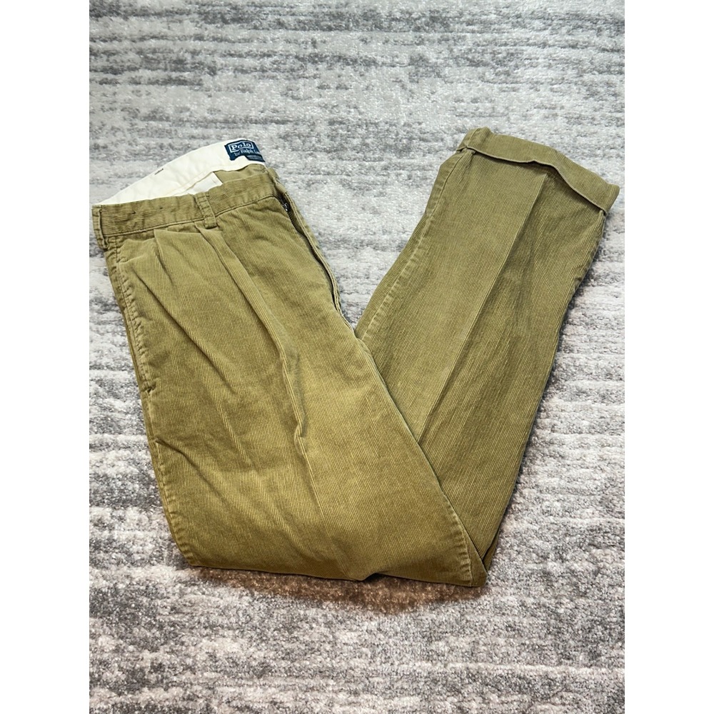 VTG Polo Ralph Lauren Hammond Pant Mens 36/30 Corduroy Pleated Cuffed Trousers
